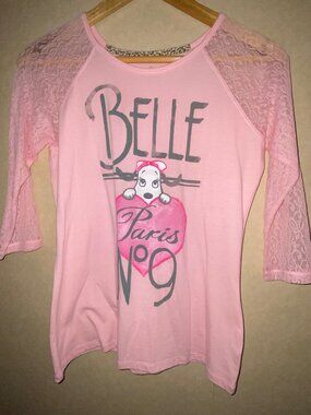 Snoopy & Belle brand T-Shirt Paris No. 9 Pink lace arms NWT Girls XL 14-16